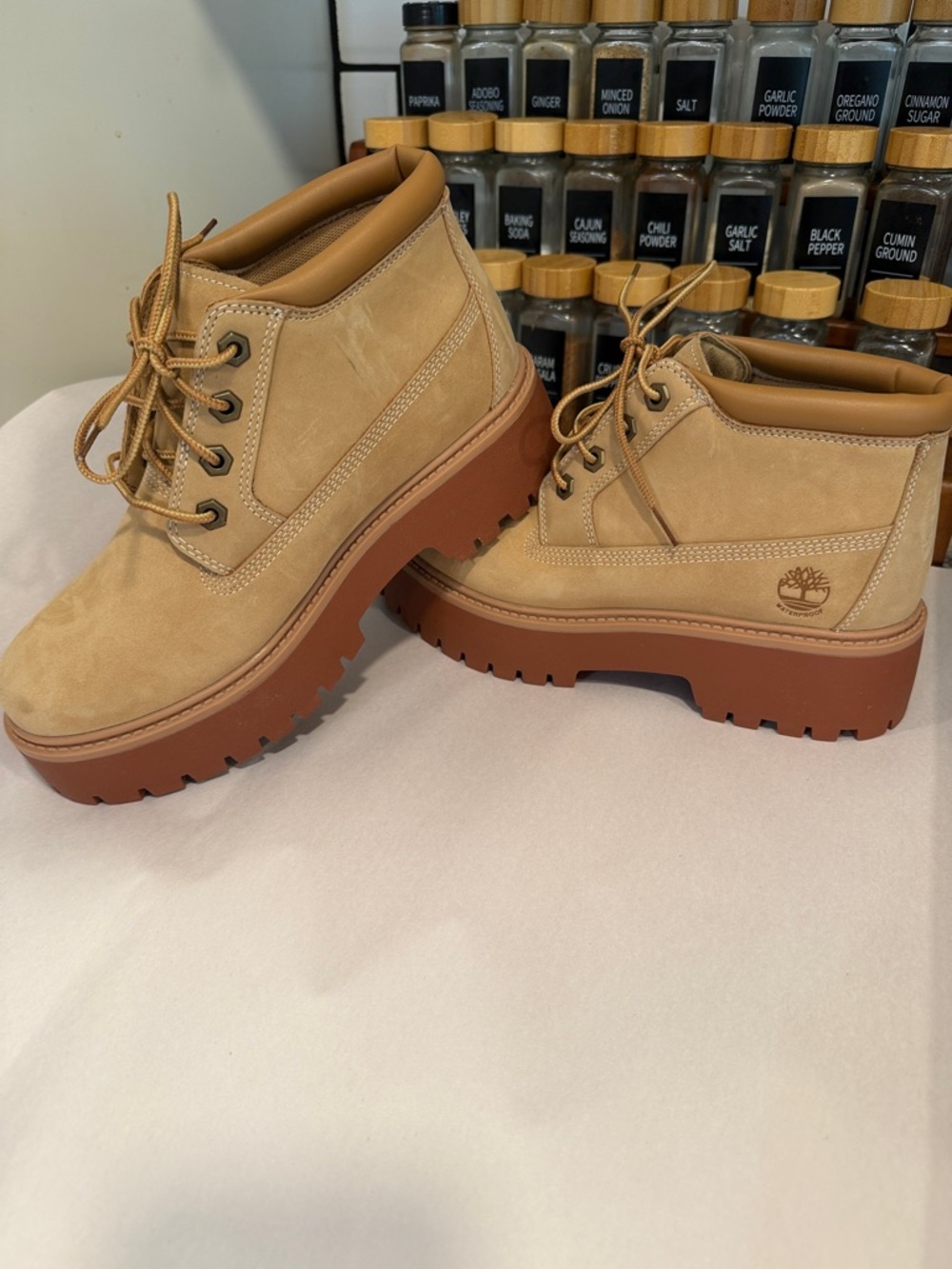 Timberland Wheat Suede Ankle Boots with Brown Rubber Lug Sole